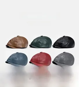 Detailed grid view of premium PU leather newsboy caps in six vintage textured colors