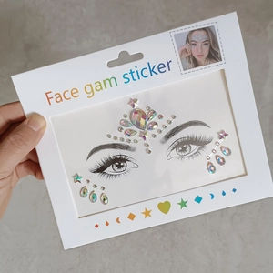 Self-adhesive iridescent face gems and crystals for music festivals and stage makeup