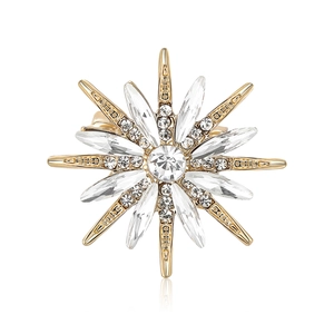 Exquisite golden eight-pointed star brooch with sparkling rhinestones for suits