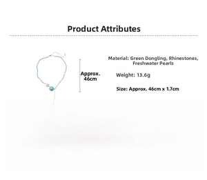 Detail showing freshwater pearl and blue flower necklace with Green Dongling beads