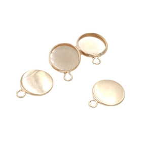 Set of four gold-plated stainless steel round pendant trays with loops for DIY jewelry
