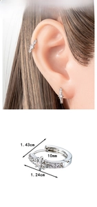 Detailed size chart of a silver star hoop earring with micro-set cubic zirconia accents