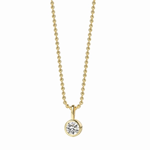 Minimalist gold ball chain necklace featuring a brilliant round zircon pendant on white background