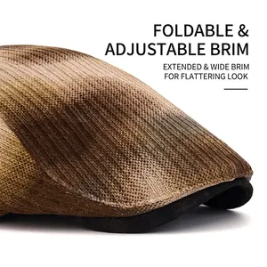Tie-dye newsboy cap with a wide foldable brim and textured brown gradient knit fabric