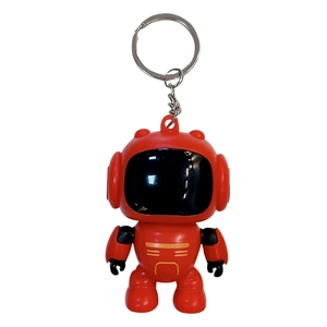 Red cartoon robot astronaut keychain with black visor for backpack or car keys