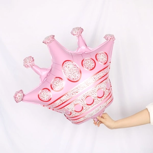 Pink crown foil balloon with gold dots and stripes for birthday party decorations