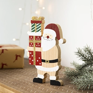 Décoration de Noël en forme d'étoile avec Père Noël en bois aux tons naturels et rouge