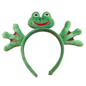 Cute green plush frog headband with big eyes for girls washing face or daily hair styling