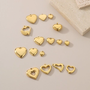 Heart Pendants Stainless Steel Gold Plated DIY Jewelry Making Charms Hollow Heart Wing Design For Necklaces Bracelets