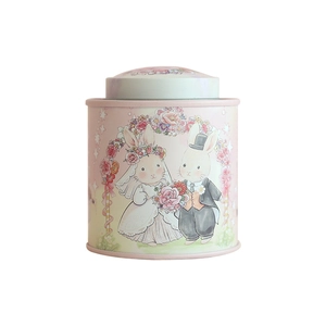 Mini pink rabbit tin box with double lids for tea storage and wedding candy favors