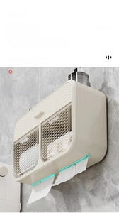 Wall-mounted dual-compartment toilet paper holder with transparent diamond pattern window