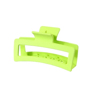 Detail view of a large 13cm matte lime green rectangular hollow hair claw clip