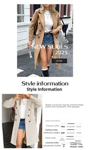 Detailed size and material chart for women's double-breasted leisure long trench coat