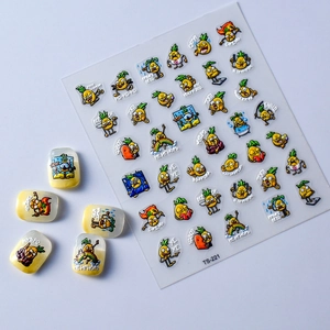 Cute 5D waterproof pineapple embossed nail art stickers with 3D cartoon patterns and sheets