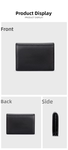 Detailed views of black lychee grain leather card holder showing front, back and side profiles