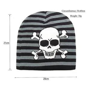 Striped knit beanie with skull pattern, 21x20cm, fits head size 54-60cm, weighing 70g