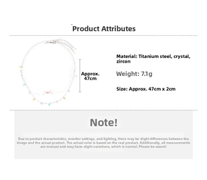 Detailed size and material specs for the titanium steel crystal bow layered necklace