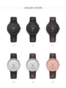 Minimalist quartz watch collection with various leather straps and colorful dials