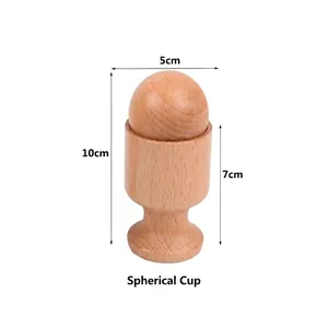 Montessori wooden ball and cup toy with dimensions 10cm height and smooth wood texture