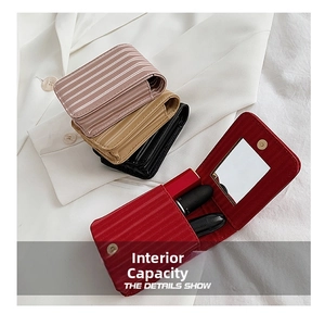 Internal capacity of portable mini lipstick bags with built-in mirrors and metal snaps