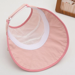 Pink breathable mesh sun visor hat with wide brim and adjustable strap for kids