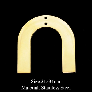 Detail view of 31x34mm U-shaped gold stainless steel jewelry making component