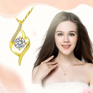 Elegant gold-plated heart wave pendant necklace with sparkling cubic zirconia stones