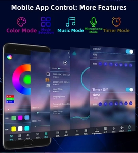 Smartphone app interface for RGB LED light strip with color wheel and music sync controls