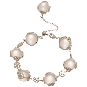 Minimalist snowflake beaded bracelet with white crystals and lobster clasp on white background