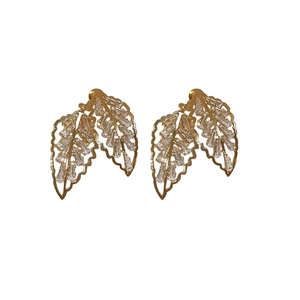 Boucles d'oreilles feuilles dorées luxueuses avec cristaux de zircone brillants