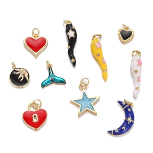 DIY Charms Pendants Copper 18K Gold Plated Enamel Chili Moon Star Heart Lock Shapes For Jewelry Making Accessories