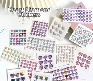 Detailed view of colorful 3D heart diamond stickers for DIY crafts and decoration