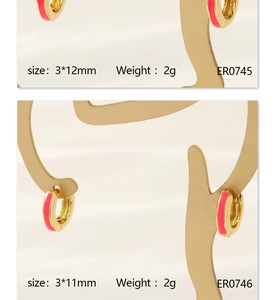 Detailed comparison of 3x12mm and 3x11mm 18K gold hoop earrings with pink enamel