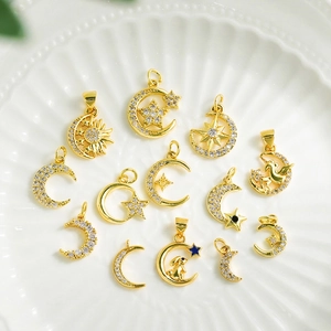 Pendentif Étoile Lune Cuivre Plaqué Or Zircone DIY Fabrication De Bijoux Charms