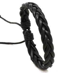 Men Braided PU Leather Bracelet Black Wax Cord Manual Weaving Vintage Punk Style Adjustable Jewelry Accessories