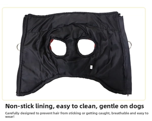Detail of the lint-resistant breathable mesh lining and metal D-ring on the pet winter coat