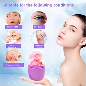 Silicone ice roller for face and body showing various usage scenarios on blue background