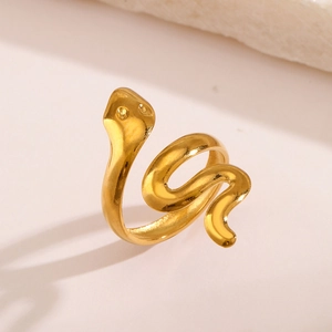 18K gold plated stainless steel snake ring with adjustable wrap-around design for women