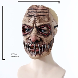 Detail view of scary Halloween mask with skin texture, stitches and 24x20cm dimensions