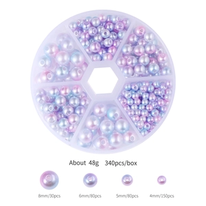 Detail of 340pcs colorful gradient pearl beads set in 6-grid box for DIY jewelry making