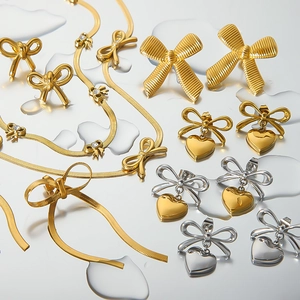 Bowknot Heart Drop Earrings Stainless Steel 18K Gold Plated Trendy Tassel Studs Elegant Jewelry For Women