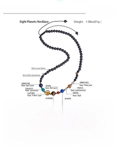 Solar system necklace with lava stone beads and natural planet gemstones 45cm detail