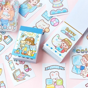 Cute pastel cartoon sticker book and DIY deco stickers with mermaid and rabbit themes