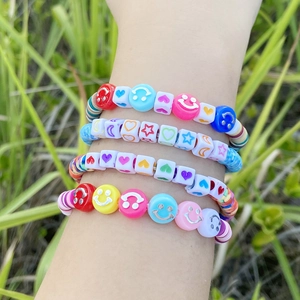 Bohemian Beaded Bracelet With Smiley Face Heart Star Polymer Clay Heishi Beads Handmade Adjustable Woven Jewelry For Women