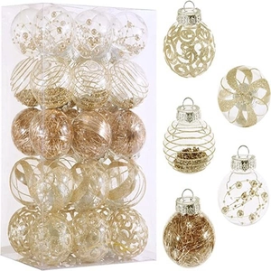 Set of 24 transparent and gold 6cm painted Christmas balls for festive tree decoration