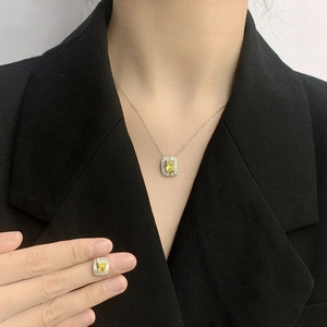 Elegant S925 silver jewelry set with yellow radiant cut gemstones and halo diamonds