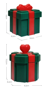 Detailed size specifications for red and green Santa gift box plastic containers