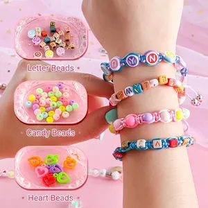 Handmade DIY colorful beaded bracelet set with heart pendants for girls gift