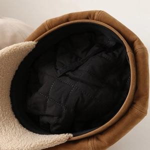 Winter faux suede newsboy hat with warm sherpa brim and quilted lining for women