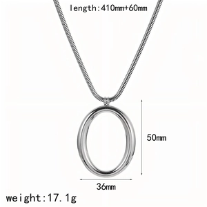 Detailed view of silver minimalist circular pendant necklace with dimensions and size specs